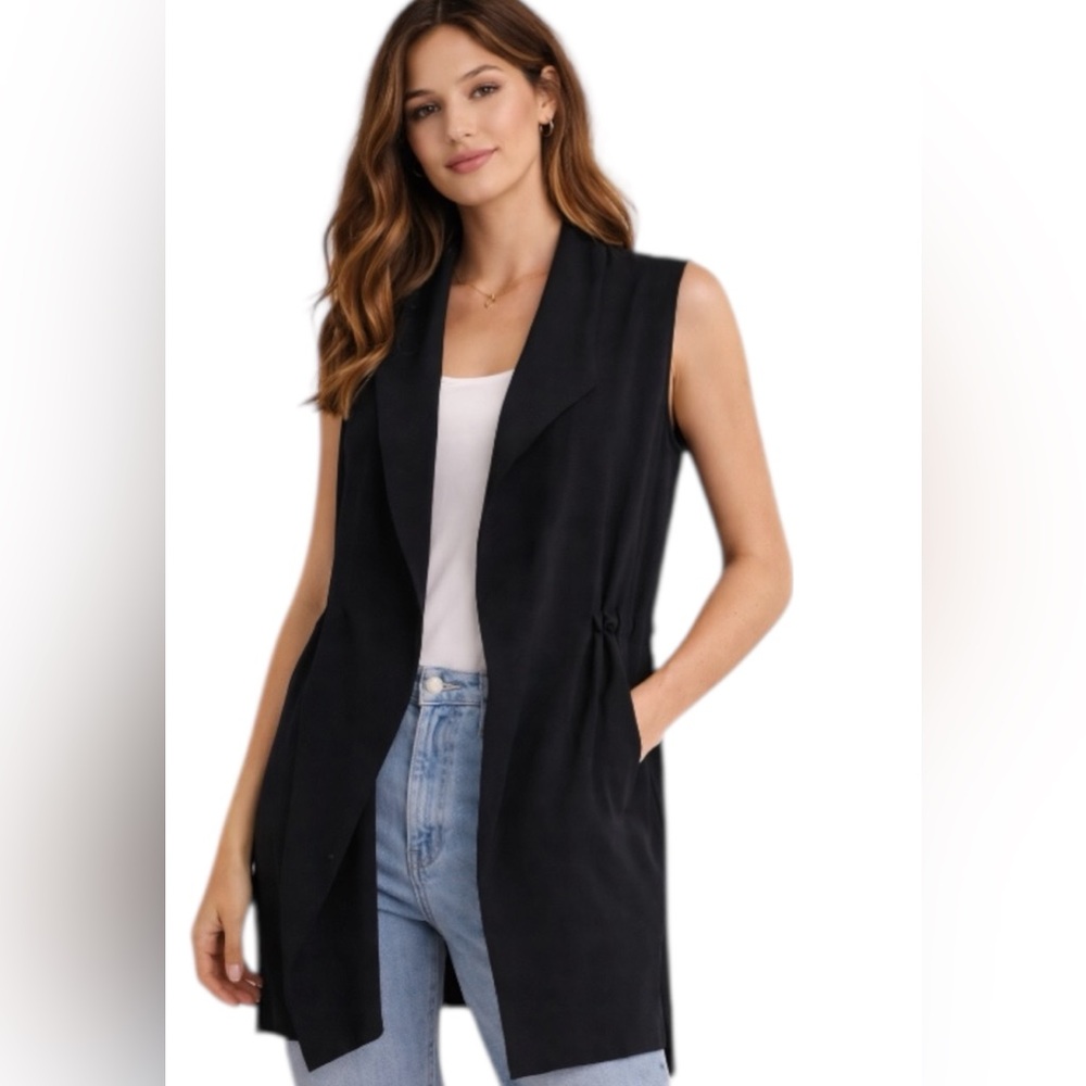 ZARA Basic Black Sleeveless Duster Vest Open Front